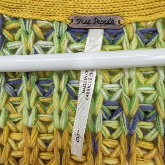 Free People Cardigan Sweater Womens Large Multicolor Open Knit Boho Pockets - Picture 5 of 9